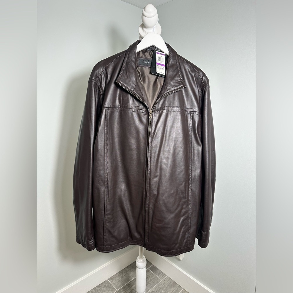 NWT Alfani, Genuine Leather  Full Zip   Brown Jacket Size XXL